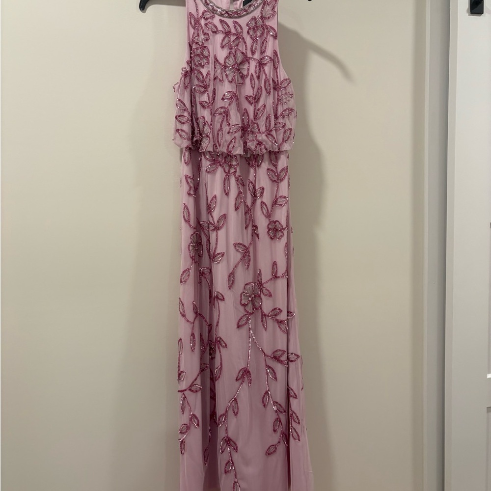 Adrianna Papell Blouson Mermaid Gown with Jasmine Beading in Pink Lace - Picture 2 of 11